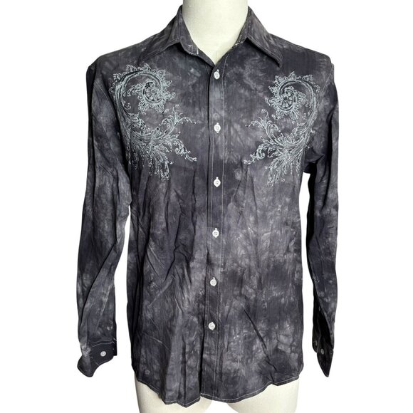Vintage Y2K Button Up Long Sleeve Shirt S Gray Black Cotton Affliction Style - Picture 1 of 6